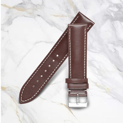 Boshek Genuine Leather Brown With White Contrast Stitched Watch Strap for Quick Release and Self Changeable FS320