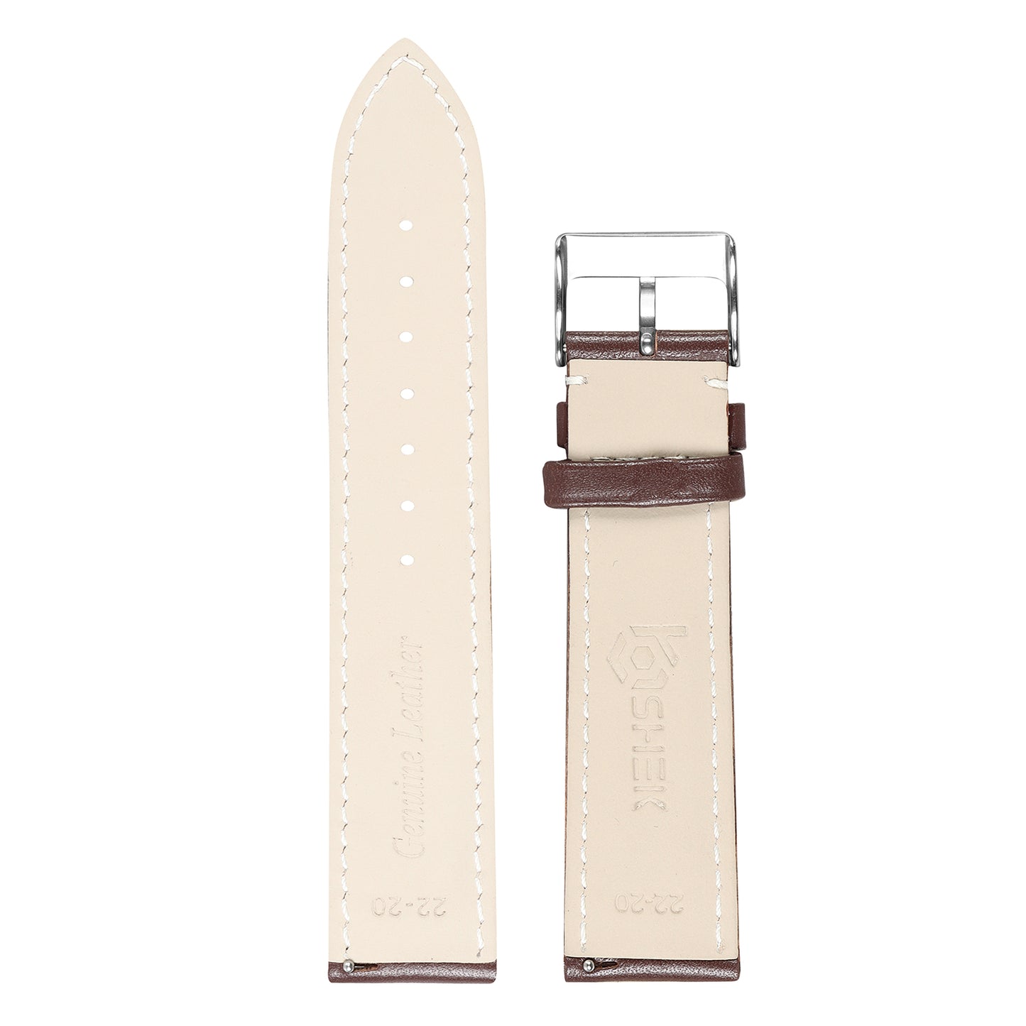 Boshek Genuine Leather Brown With White Contrast Stitched Watch Strap for Quick Release and Self Changeable FS320