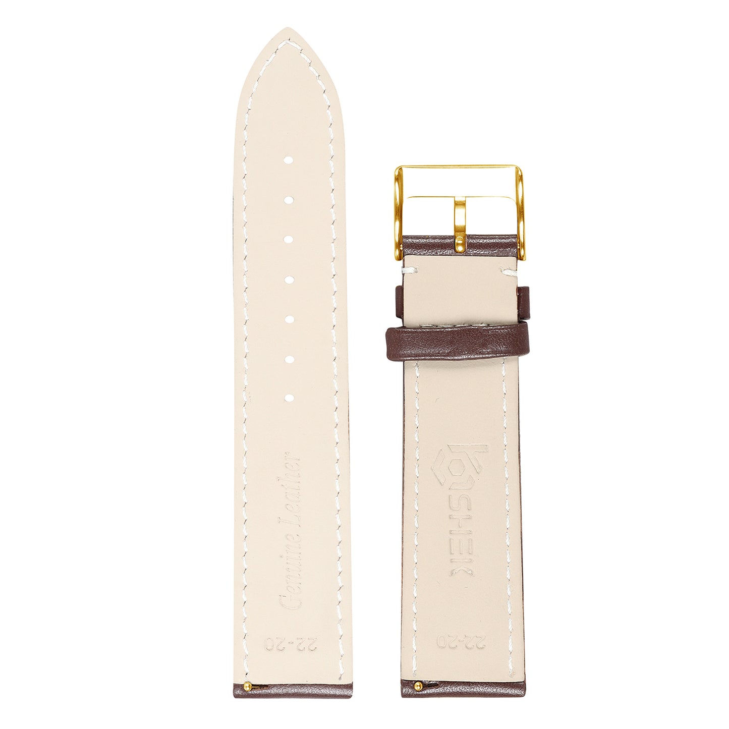 Boshek Brown Genuine Leather Plain Contrast white Stitch Design Unisex Watch Strap. Silver Buckle Quick Release and Self Changeable FS336 - 19mm