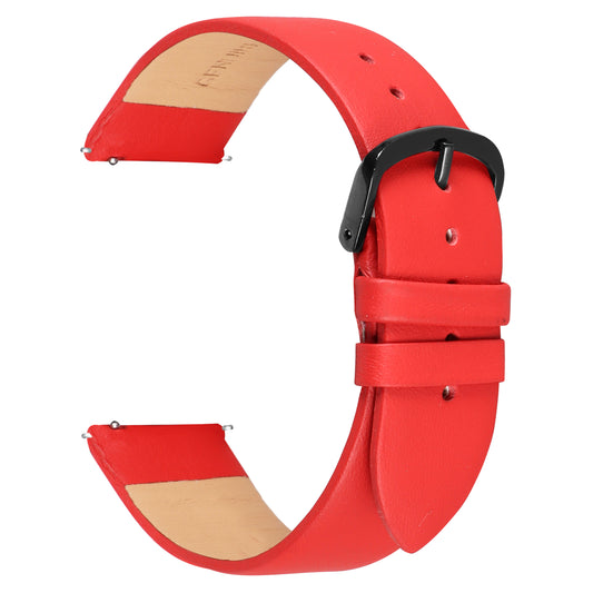 Boshek Solid Red Genuine Leather Black Buckle Watch Strap for Quick Release and Self Changeable FS339