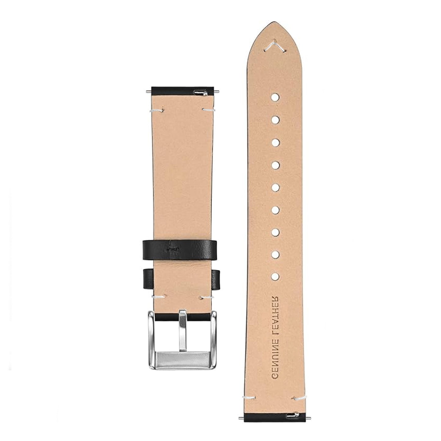 OMAX Genuine Leather Watch Strap for Quick Release and Self Changeable (Silver Buckle)