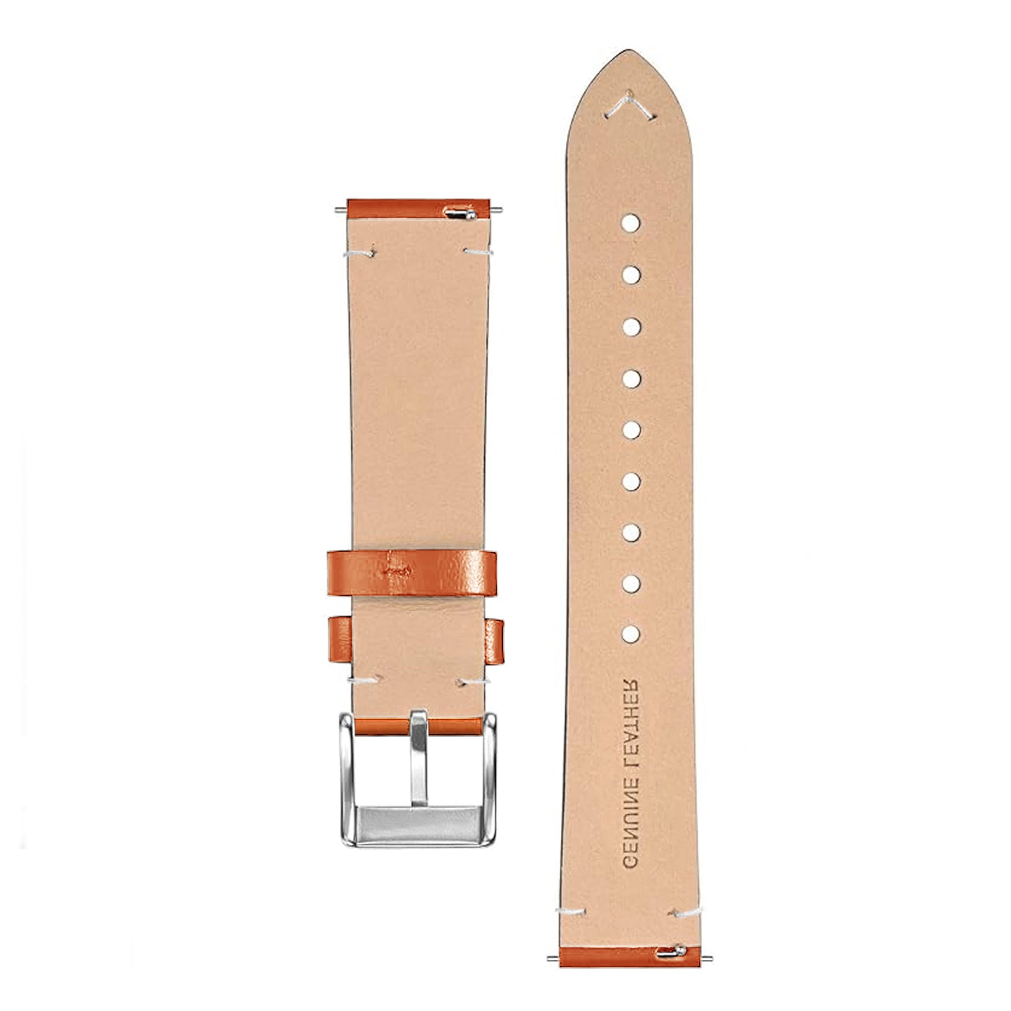 OMAX Genuine Leather Watch Strap for Quick Release and Self Changeable (Silver Buckle)