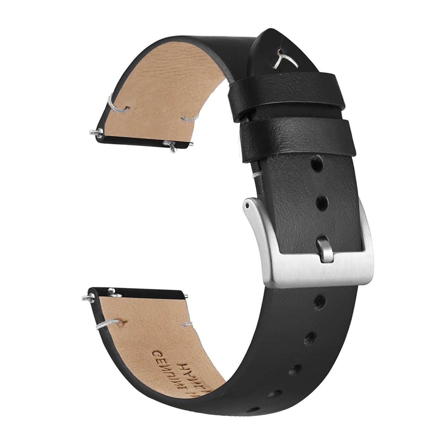 OMAX Genuine Leather Watch Strap for Quick Release and Self Changeable (Silver Buckle)