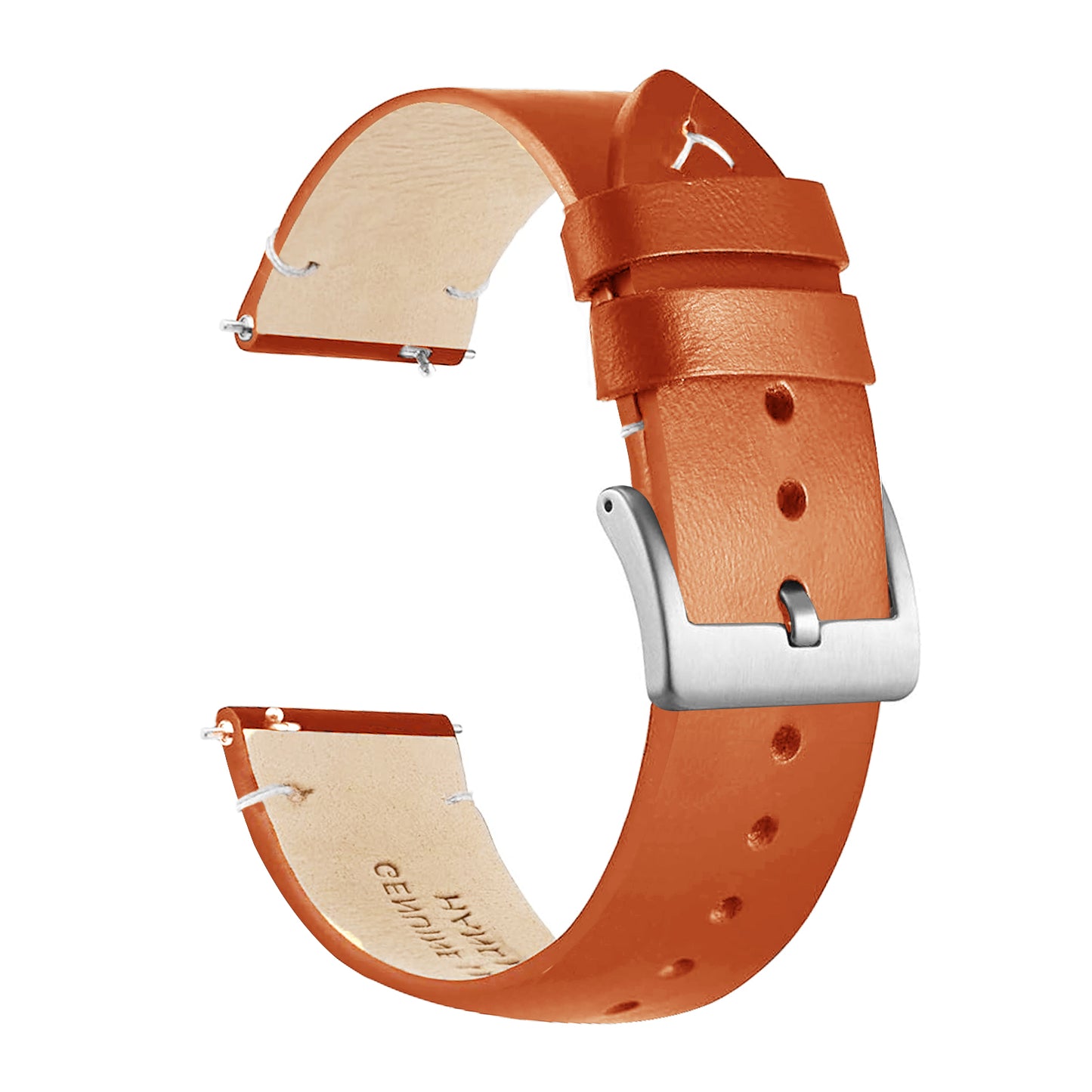 OMAX Genuine Leather Watch Strap for Quick Release and Self Changeable (Silver Buckle)