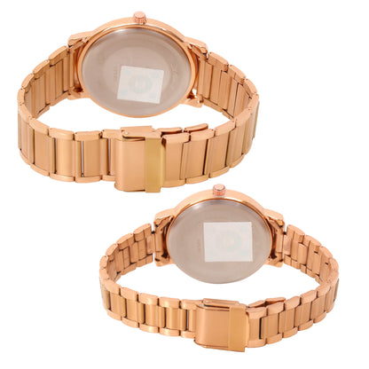 OMAX Analog White Dial with Rose Gold Stainless Steel Strap Watch Pair for Couple -CPL03