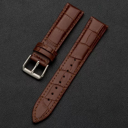 Omax Dark Brown Croco Genuine Leather Watch Strap – Silver Buckle, Quick-Release | FS412-BR-22-S