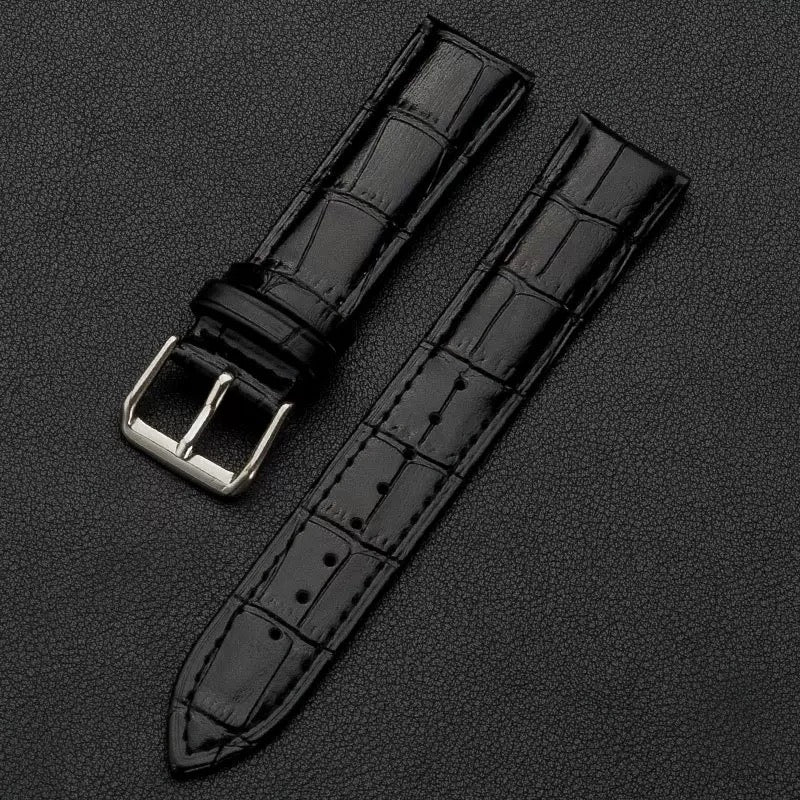 Omax Black Croco Genuine Leather Watch Strap – Silver Buckle, Quick-Release | FS412