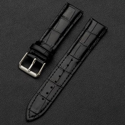 Omax Black Croco Genuine Leather Watch Strap – Silver Buckle, Quick-Release | FS412
