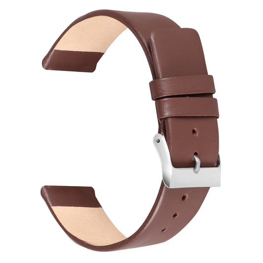 Boshek Brown Solid Genuine Leather Silver Buckle Watch Strap for Quick Release and Self Changeable FS343