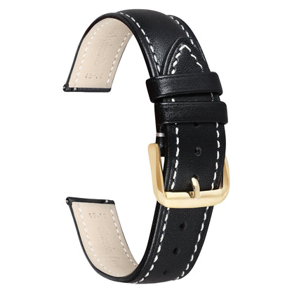 Boshek Genuine Leather Black With White Contrast Stitched Watch Strap for Quick Release and Self Changeable FS320