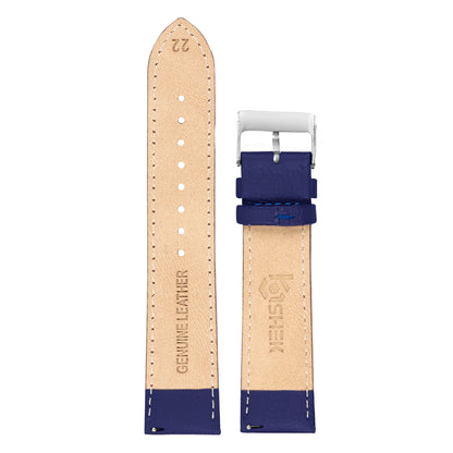 Boshek Royal Blue Color Plain Contrast Stitched Semi Padded Genuine Leather Watch Strap FS323. Silver buckle Quick Release and Self Changeable - 22mm