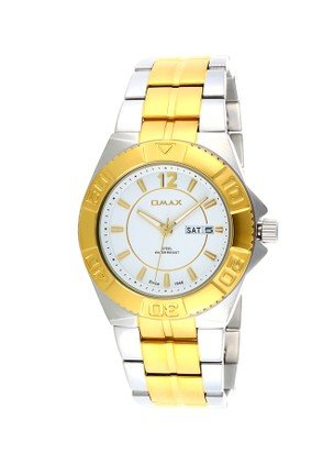 Omax Analog White Dial Golden Silver Stainless Steel Strap Watch for Mens SS566