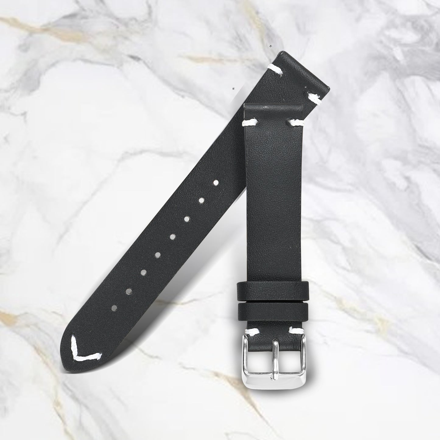 Boshek Black Genuine Leather Unique Watch Strap for Quick Release and Self Changeable FS325