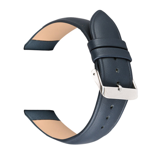 Boshek 24 MM Navy Blue Genuine Leather Watch Strap. Silver Buckle Quick Release and Self Changeable FS406-BL-24-S