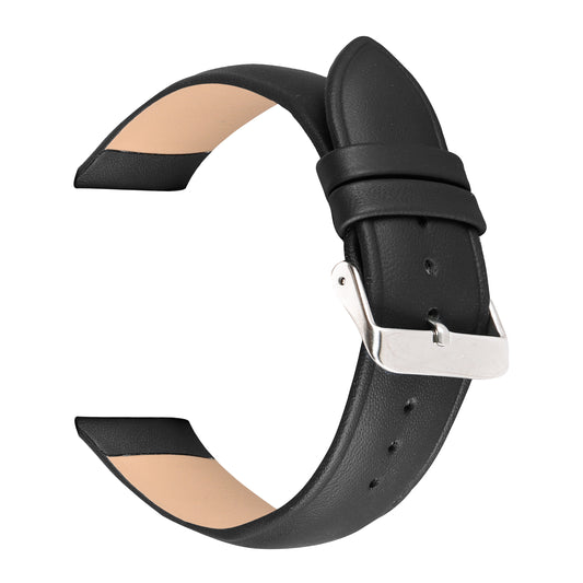 Boshek 24 MM  Black Genuine Leather Watch Strap. Silver Buckle Quick Release and Self Changeable FS405-BK-24-S
