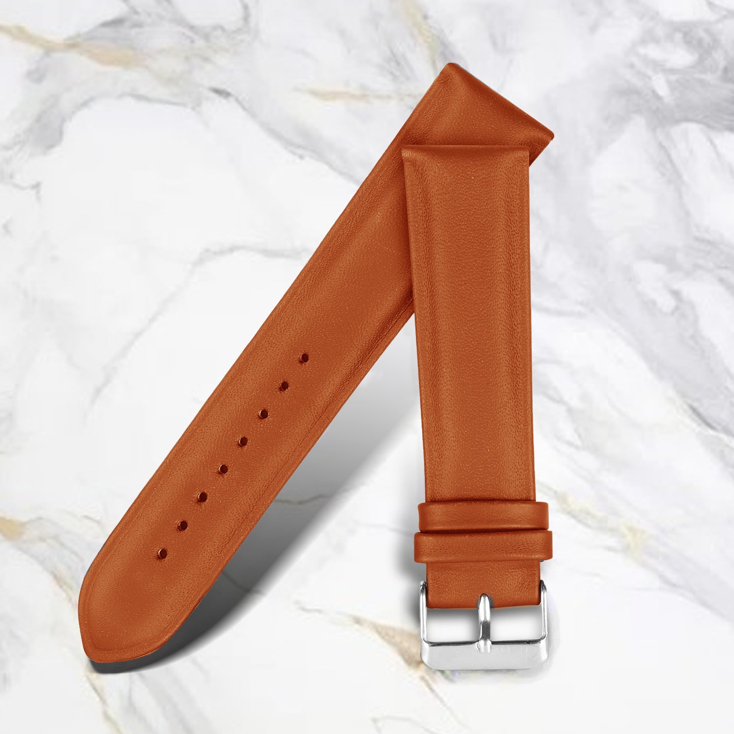 Boshek 24 MM Tan Genuine Leather Watch Strap. Silver Buckle Quick Release and Self Changeable FS405-TA-24-S