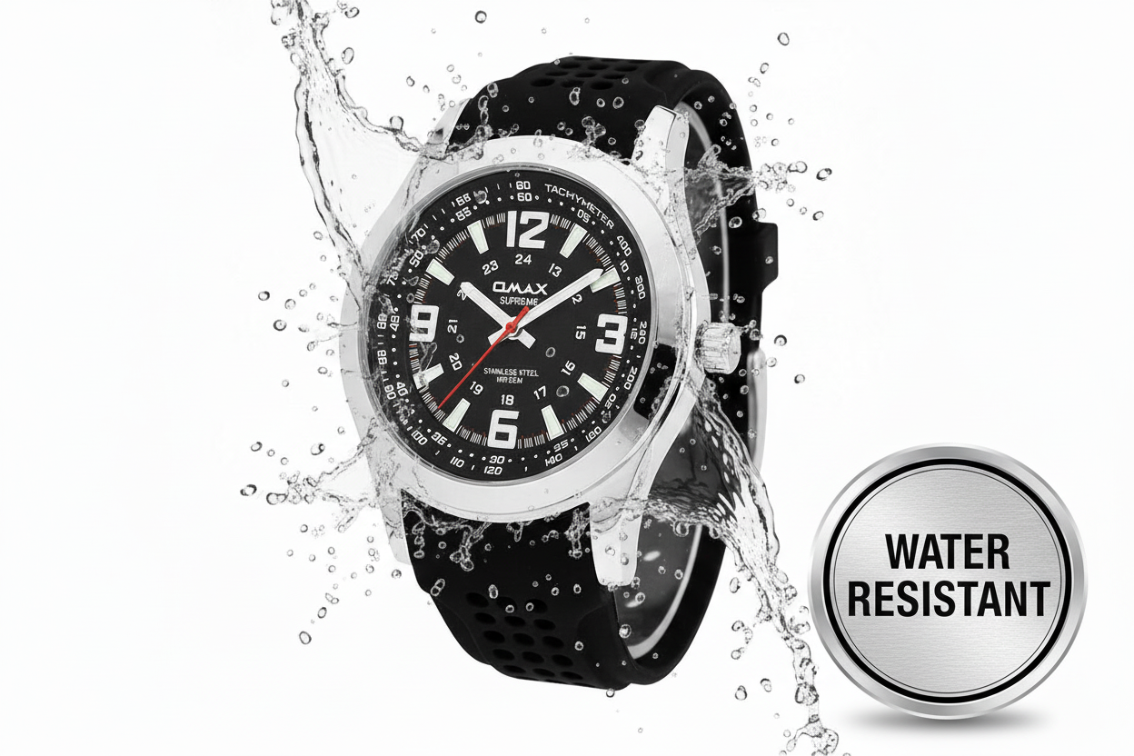 Omax Men's Black Leather Strap Formal Watch - SS276
