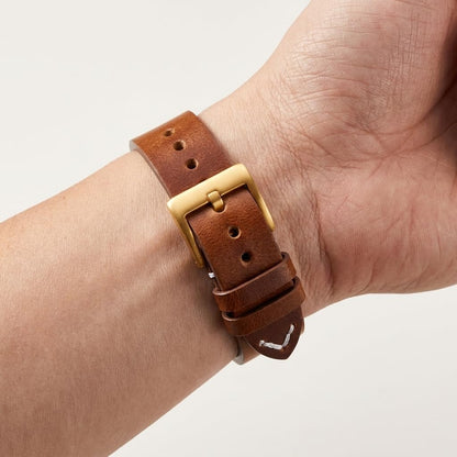 Omax Tan Genuine Leather Watch Strap – Golden Buckle, Handcrafted V-Stitch, Quick-Release | FS328