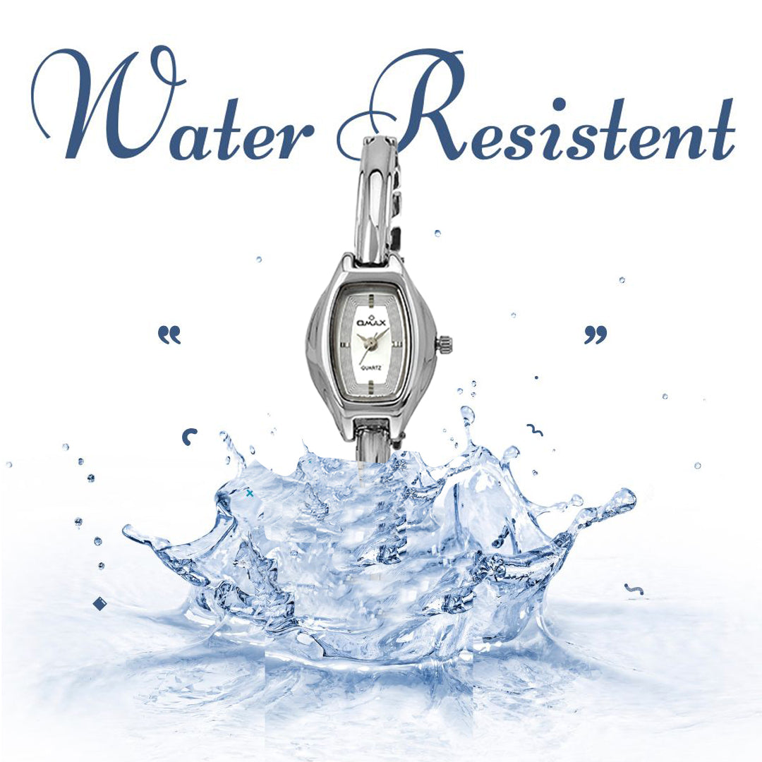 Omax Analog Silver Rectangle Dial With Stainless Steel Silver Brecelete Style Strap Watch for Women BLS203V003