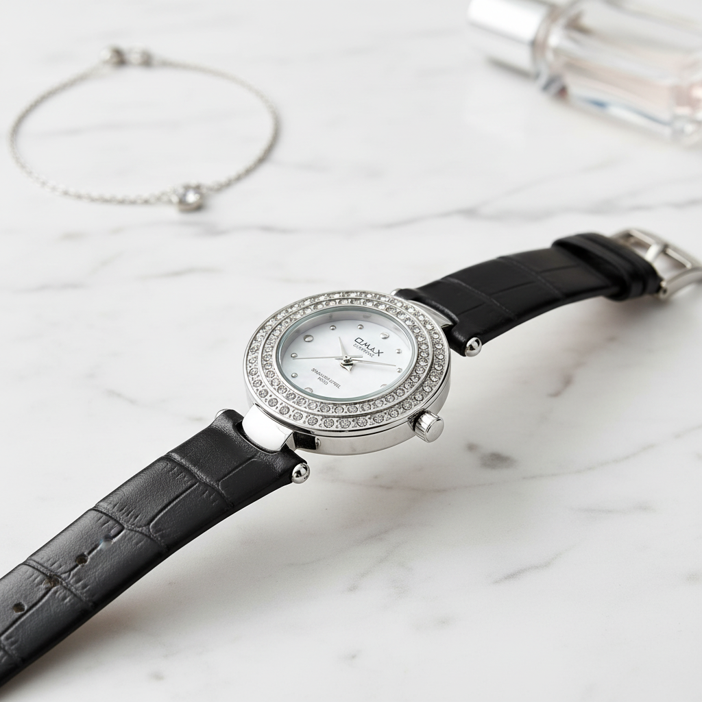 Omax Women's White Dial Black Genuine Leather Strap Watch – Analog, Quartz | LS131
