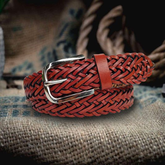 Omax Tan  Genuine Leather Premium Braided  Belts for men BLTBTL025
