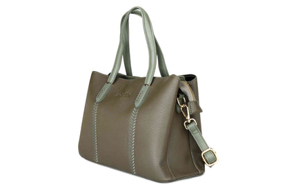 Olive Green Handbag for Women – OMAX Structured PU Leather Tote with Detachable Sling