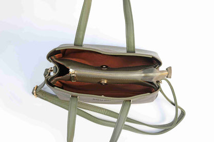 Olive Green Handbag for Women – OMAX Structured PU Leather Tote with Detachable Sling