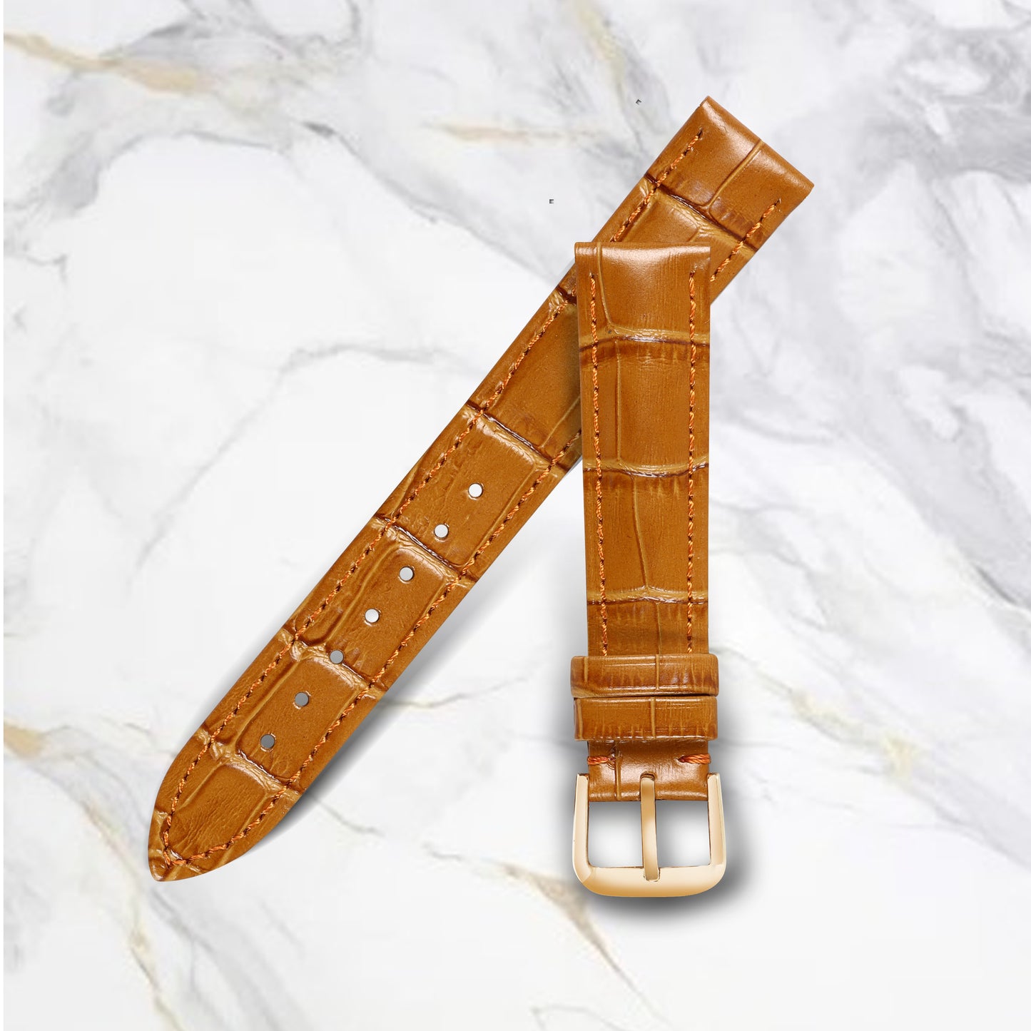 Boshek Tan Genuine Leather Croco Design Watch Strap for Quick Release and Self Changeable FS352