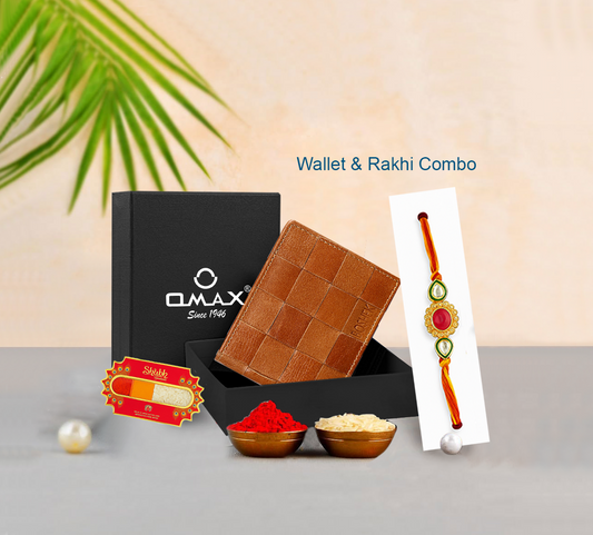OMAX Tan Genuine Leather Mens Wallet with Free Rakhi for Brother RBFW246