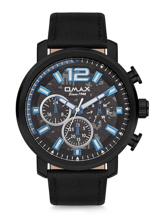 Omax Chronograph Display Quartz Multifunction Dial Genuine Leather Strap Casual Watch GX15M22B