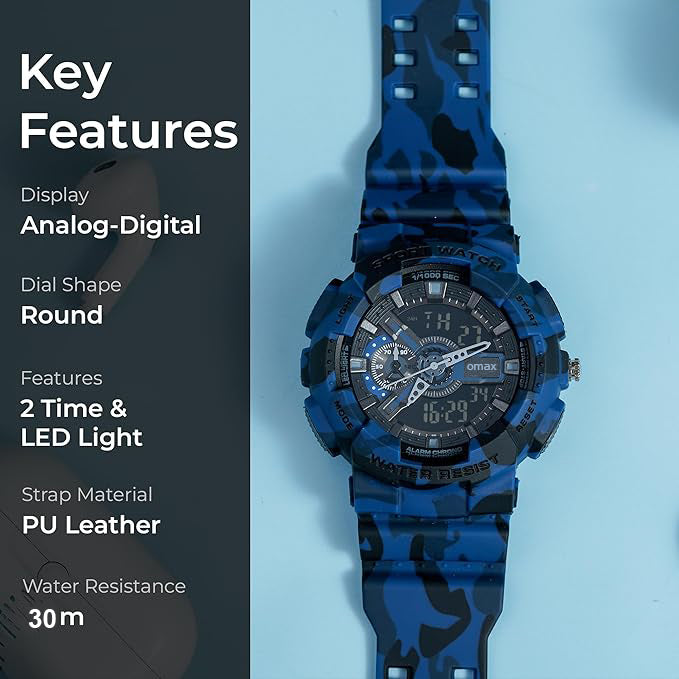 OMAX Analogue and Digital with Black Resin Fiber Case Strap Watch for Men and Women-DS91920P