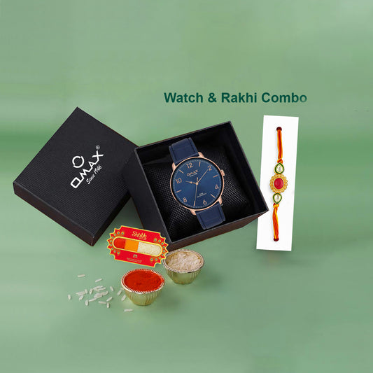 OMAX Premium Rakhi Gift Hamper for Brother, Designer Rakhi with Omax Wrist Watch RBDC001