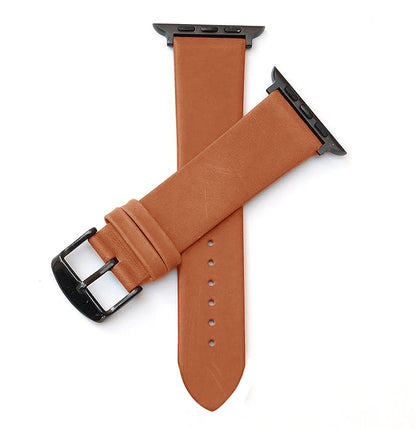 Boshek Tan Genuine Leather  Watch Strap. Black Stainless Steel Buckle Self Changeable FS308-TN-42-B