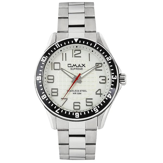 OMAX Analog White Dial Silver Stainless Steel Strap Men's Watch - SS124