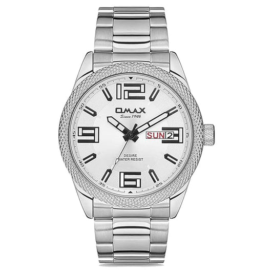 OMAX Analog White Dial Day and Date with Stainless Steel Chain Casual Watch for Men-GX43P36I