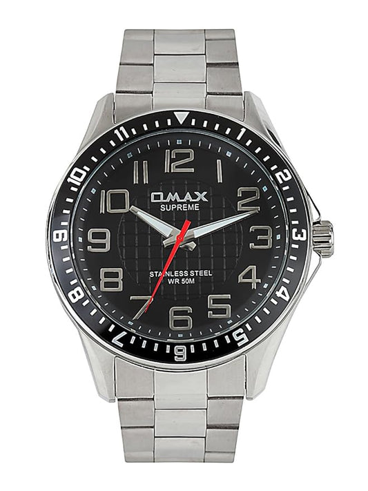 MAX Analog Black Dial with Silver Stainless Steel Bracelet Style Strap fold over clasp with safety-SS121