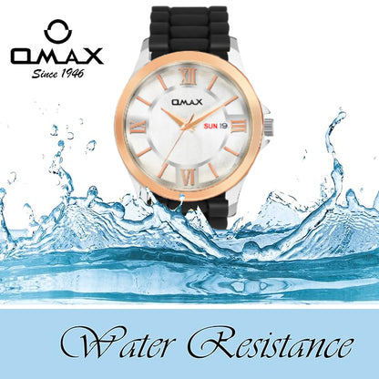 Omax analog White Dial, Rose Gold Case with Black Log lasting Silicone Strap watch for Men BGS6515