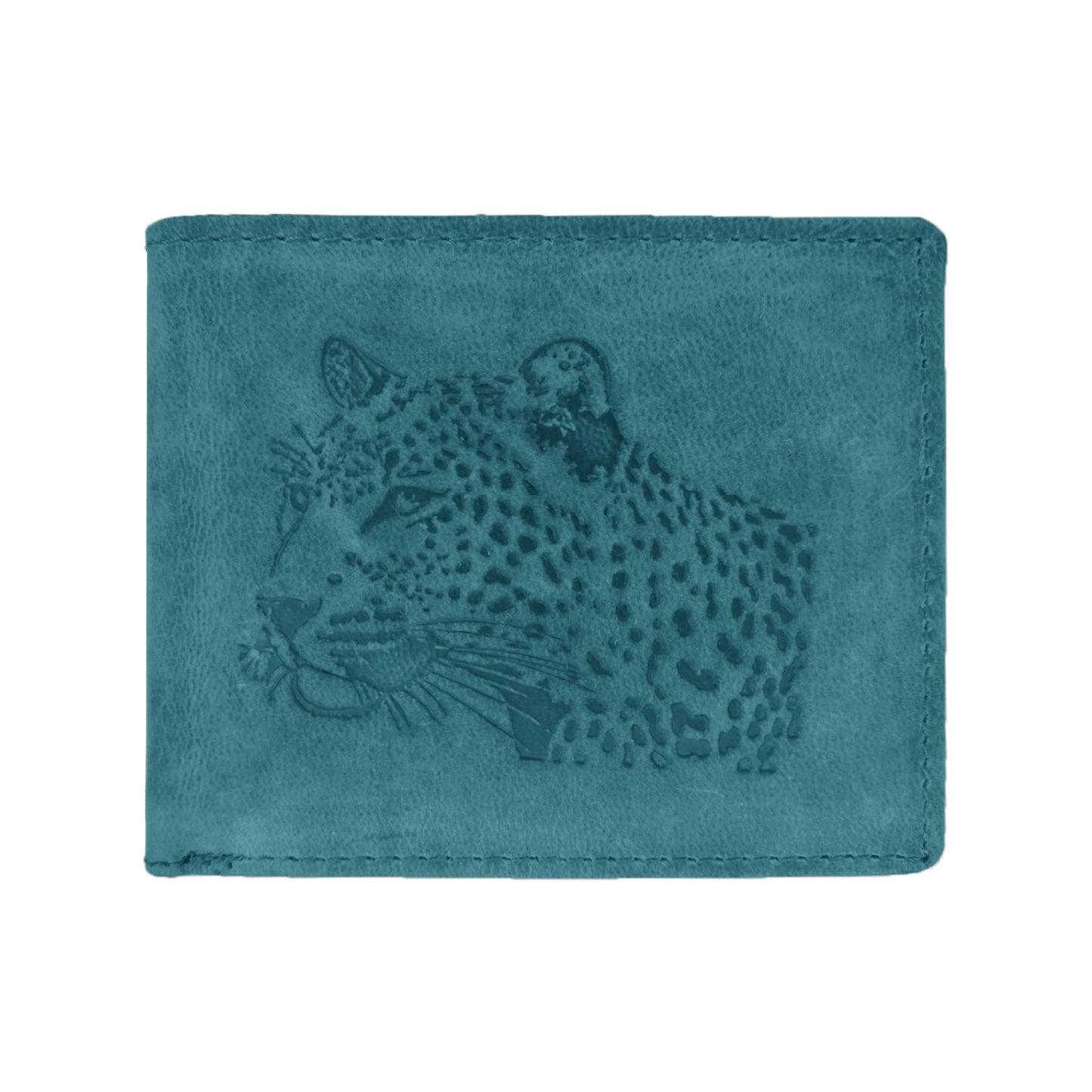 BOSHEK Blue Leopard Embossed Design Hunter Leather Wallet For Men FW253