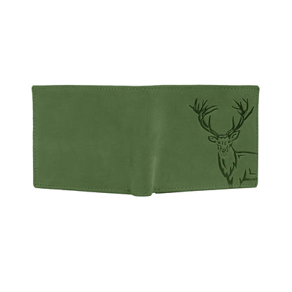 OMAX Olive Elk Embossed Design Genuine Leather Mens Wallet with Free Rakhi for Brother RBFW253