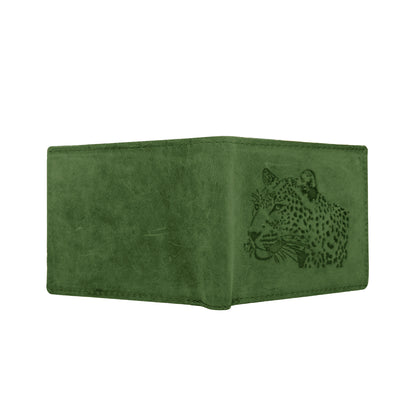 OMAX Olive Leopard Embossed Design Genuine Leather Mens Wallet with Free Rakhi for Brother RBFW253