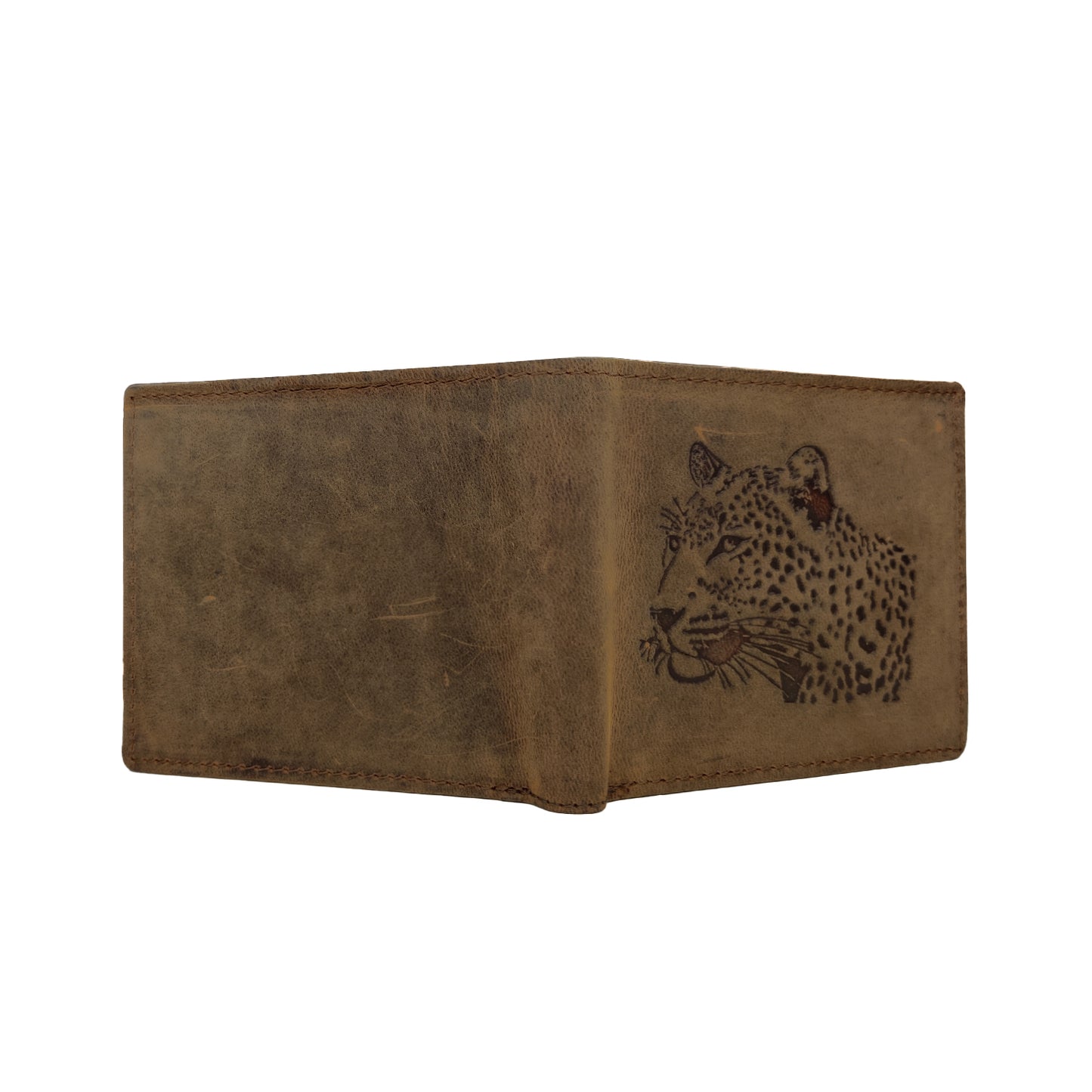 OMAX Brown Leopard Embossed Design Genuine Leather Mens Wallet with Free Rakhi for Brother RBFW253