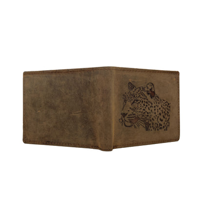OMAX Brown Leopard Embossed Design Genuine Leather Mens Wallet with Free Rakhi for Brother RBFW253