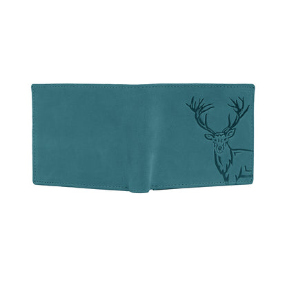 OMAX Aqua Blue Elk Embossed Design Genuine Leather Mens Wallet with Free Rakhi for Brother RBFW253