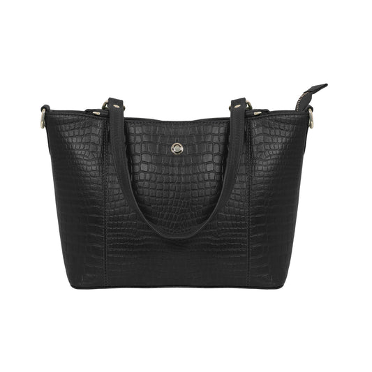 Omax Black Croco Genuine Leather Meduim Tote Handbag for Women LTHRL7