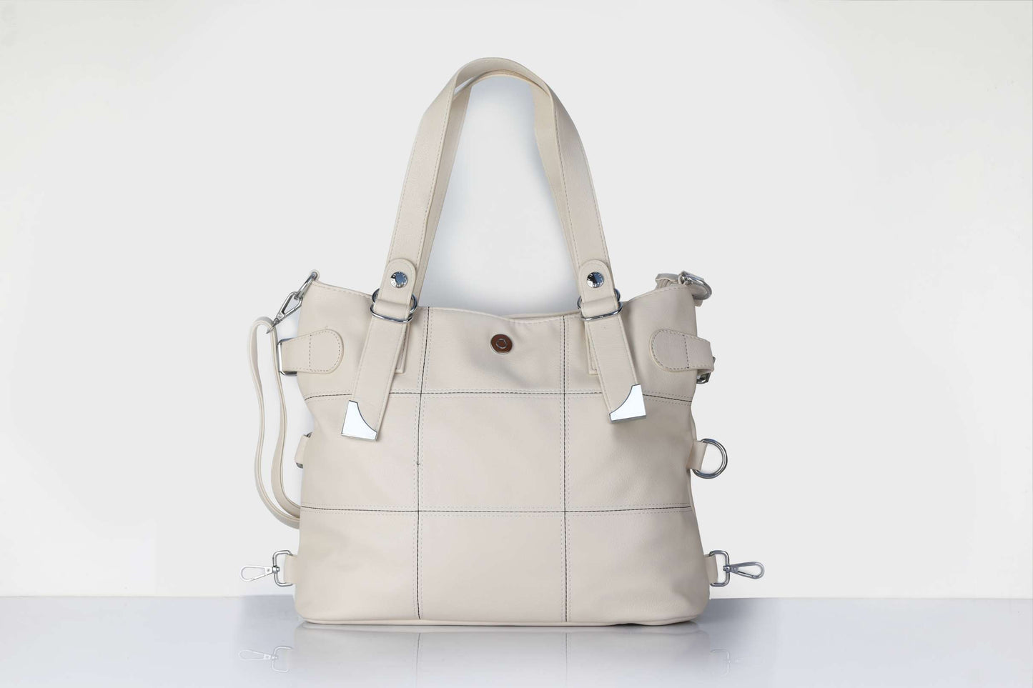 Cream Handbag for Women – OMAX E01 PU Leather Tote Bag with Sling Strap