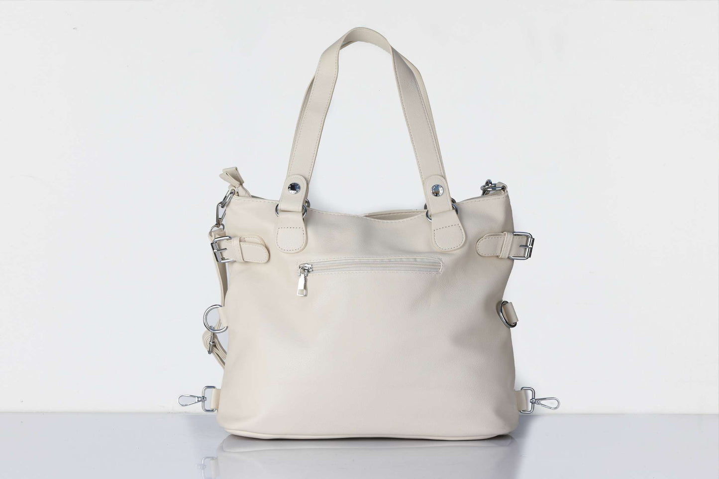 Cream Handbag for Women – OMAX E01 PU Leather Tote Bag with Sling Strap