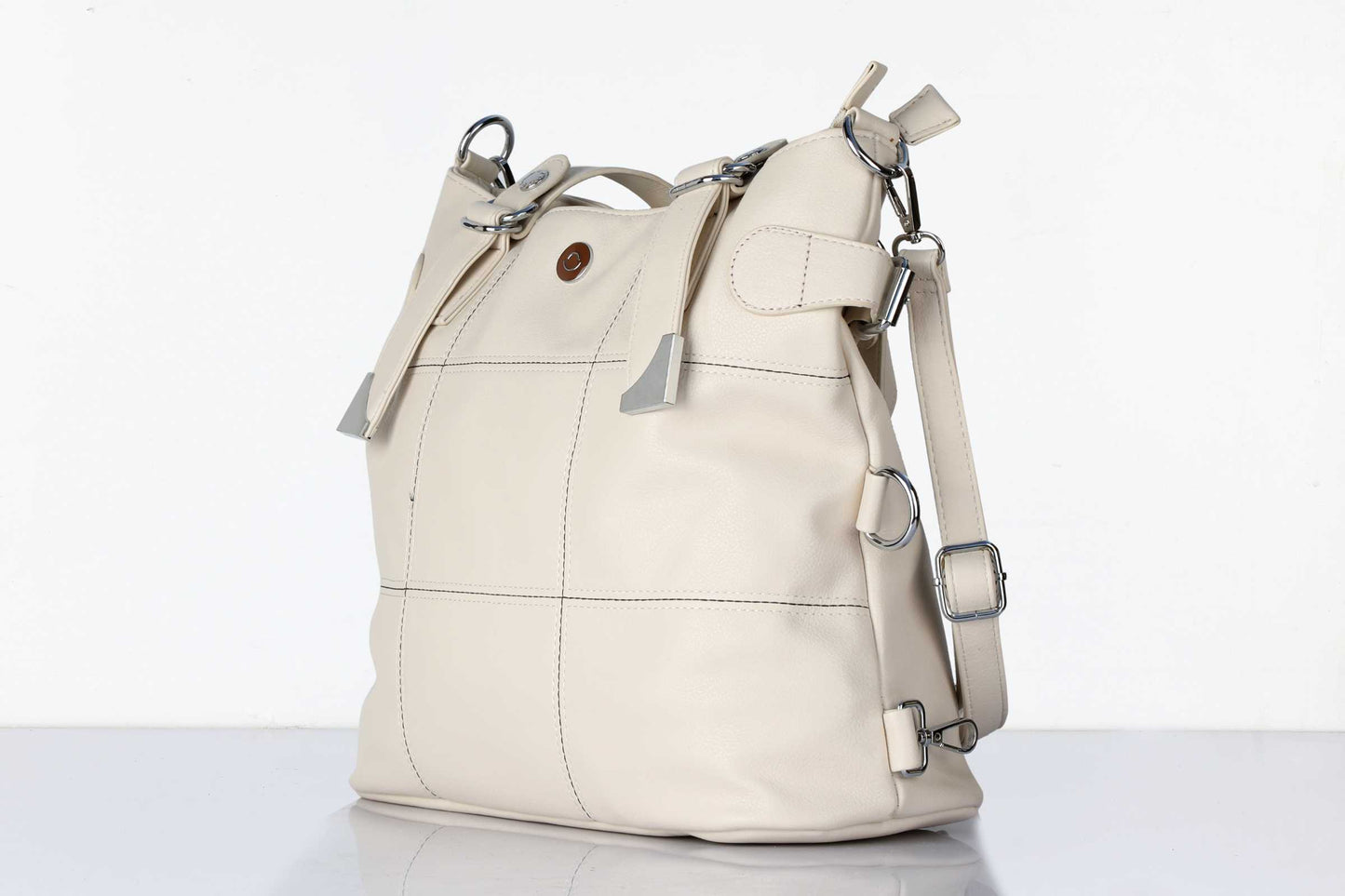 Cream Handbag for Women – OMAX E01 PU Leather Tote Bag with Sling Strap