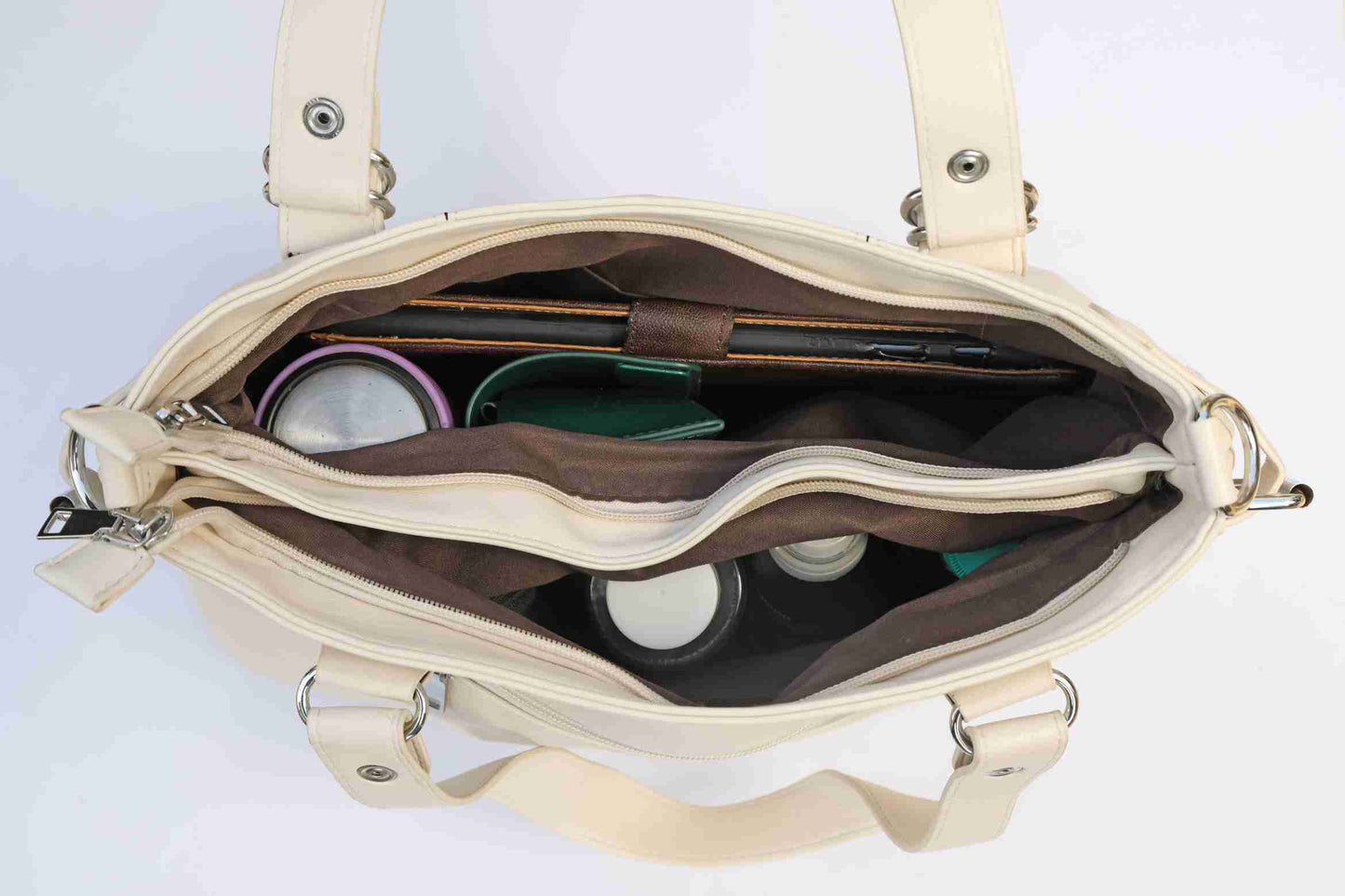 Cream Handbag for Women – OMAX E01 PU Leather Tote Bag with Sling Strap