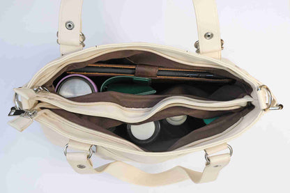 Cream Handbag for Women – OMAX E01 PU Leather Tote Bag with Sling Strap