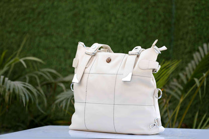 Cream Handbag for Women – OMAX E01 PU Leather Tote Bag with Sling Strap